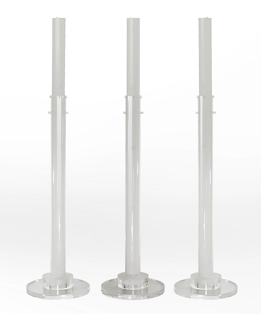 3 acrylic tubes and bases which are the orynoco wholeness support unit v4